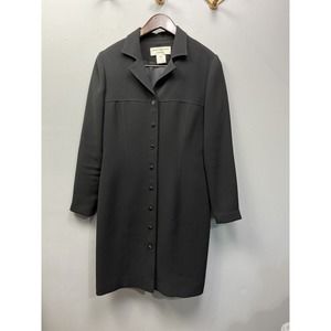 JONES NEW YORK Coat Dress Womens 10 Long Sleeved Black Gold-Tone Front Buttons